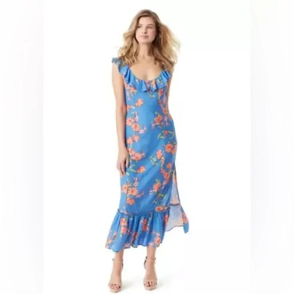 NWT SZ XL Jessica Simpson Ruffle Sleeve Printed Maxi Dress